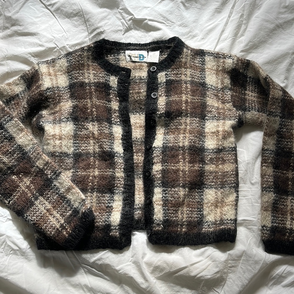 Vintage Paul Harris Design mohair brown tartan cardigan